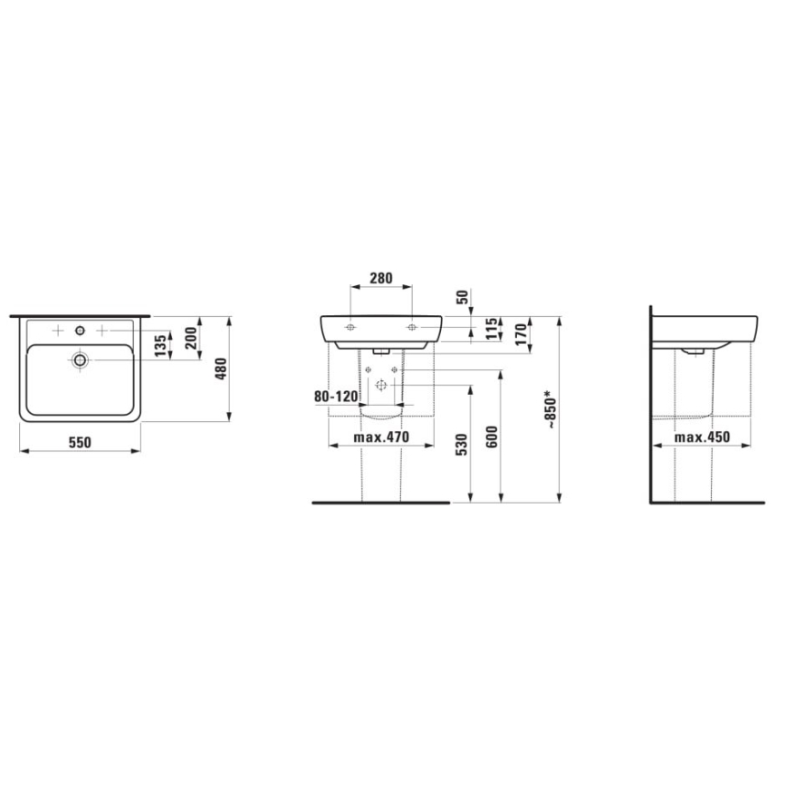 LAUFEN H8189510001041 - Vasque à poser/fixation murale PRO 55x48 cm céramique/blanc