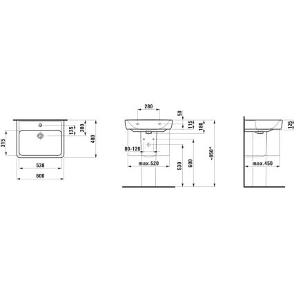 LAUFEN H8189520001041 - Vasque à poser/fixation murale PRO 60x48 cm céramique/blanc