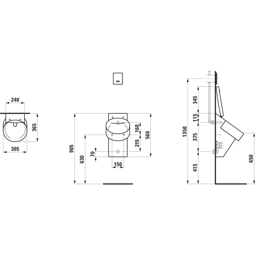 LAUFEN H8402817160001 - Urinoir met uitsparingen voor VAL-deksel, achteraansluiting voor watertoevoer, achterafvoer, keramiek/mat zwart