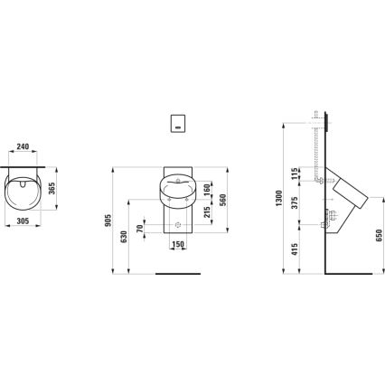 LAUFEN H8402850200001 - Urinoir VAL, alimentation arrière, évacuation arrière, céramique/noir brillant