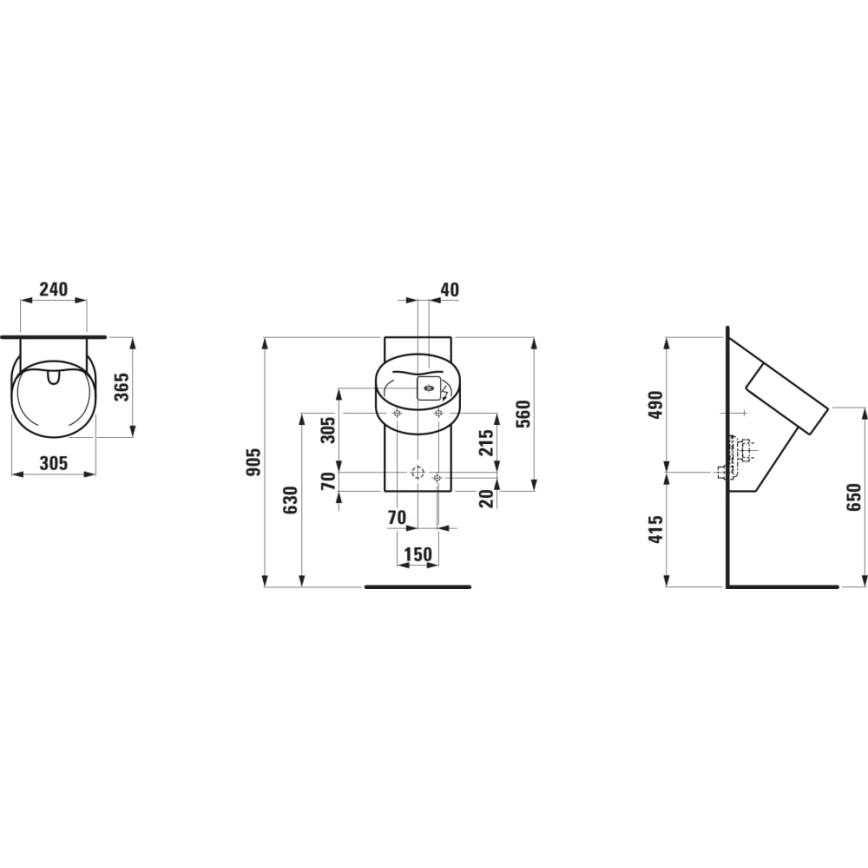 LAUFEN H8402867160001 - Urinoir à capteur VAL 230V, arrivée arrière, évacuation arrière, céramique/noir mat
