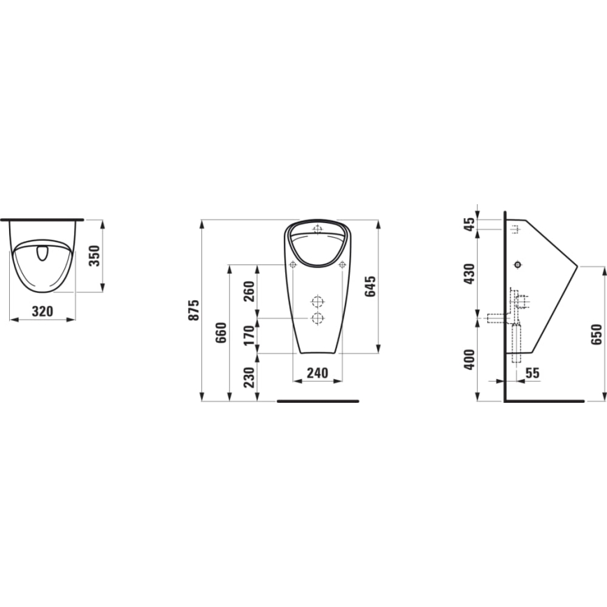 LAUFEN H8410610000001 - Urinoir CAPRINO met zijwaartse aanvoer, achteraf afvoer, keramiek/wit