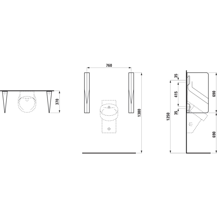 LAUFEN H8472800200001 - Cloison de séparation pour urinoir VAL 69x37 cm céramique/noir brillant