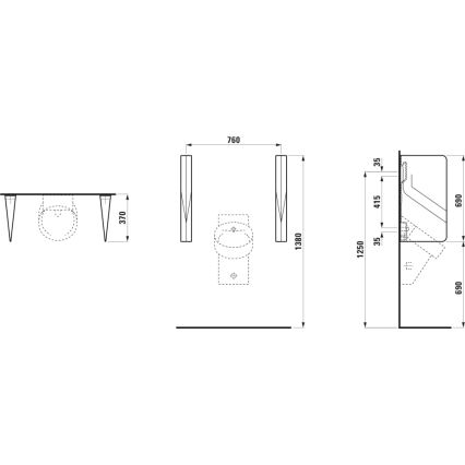 LAUFEN H8472800200001 - Urinoir-scheidingswand VAL 69x37 cm keramiek/glanzend zwart
