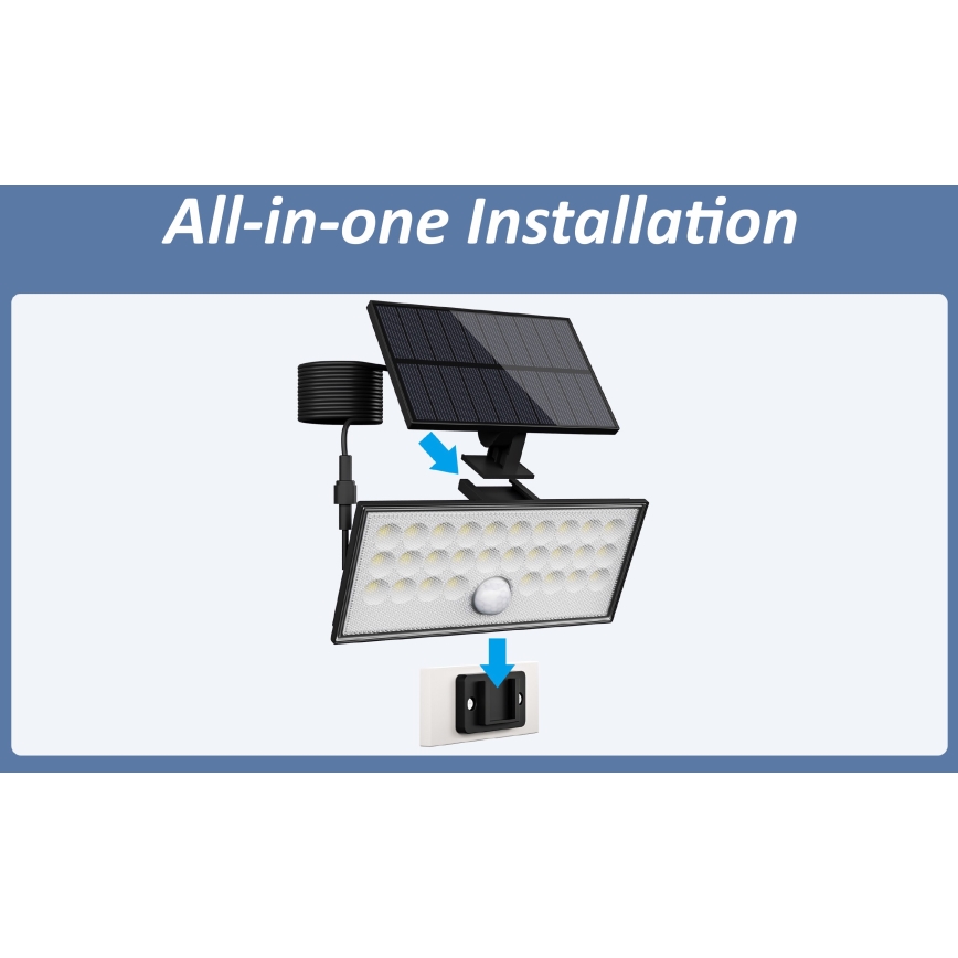 Top Light - Projecteur mural solaire avec détecteur HELEON VARIO LED/8W/3,7V IP65 4000K 2200 mAh + Télécommande
