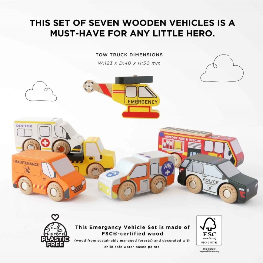 Le Toy Van - Lot de voitures de secours avec hélicoptère