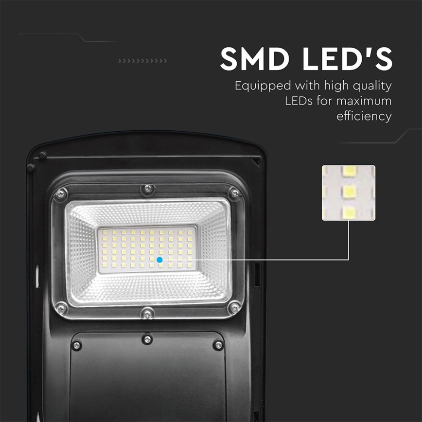 LED Lampe solaire à intensité variable avec détecteur de mouvement et de crépuscule LED/6W/3,2V 6000K IP65 5000 mAh noir + Télécommande