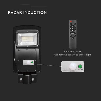 LED Lampe solaire à intensité variable avec détecteur de mouvement et de crépuscule LED/6W/3,2V 6000K IP65 5000 mAh noir + Télécommande