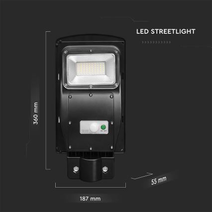 LED Lampe solaire à intensité variable avec détecteur de mouvement et de crépuscule LED/6W/3,2V 6000K IP65 5000 mAh noir + Télécommande