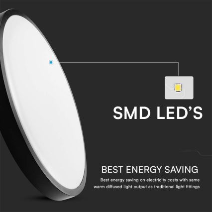 LED Badkamerplafondlamp SAMSUNG CHIP LED/24W/230V IP44 4000K Ø 29 cm zwart