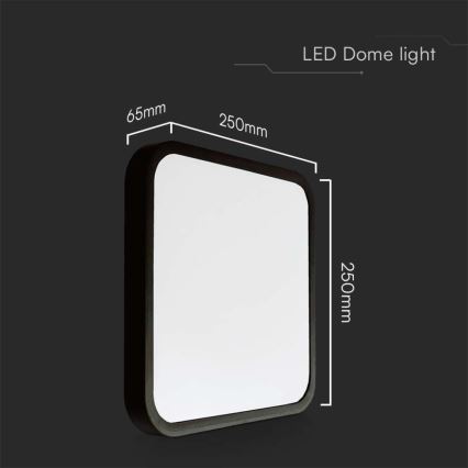 LED Badkamer plafondlamp LED/18W/230V 3000K IP44 25x25 cm zwart