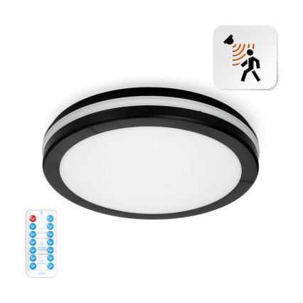 LED Badkamer plafondlamp met sensor LED/24W/230V 3000/4000/6500K IP65 diameter 30 cm zwart + afstandsbediening