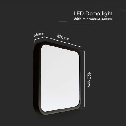 LED Badkamer plafondlamp met sensor LED/36W/230V 4000K IP44 42x42 cm zwart + afstandsbediening