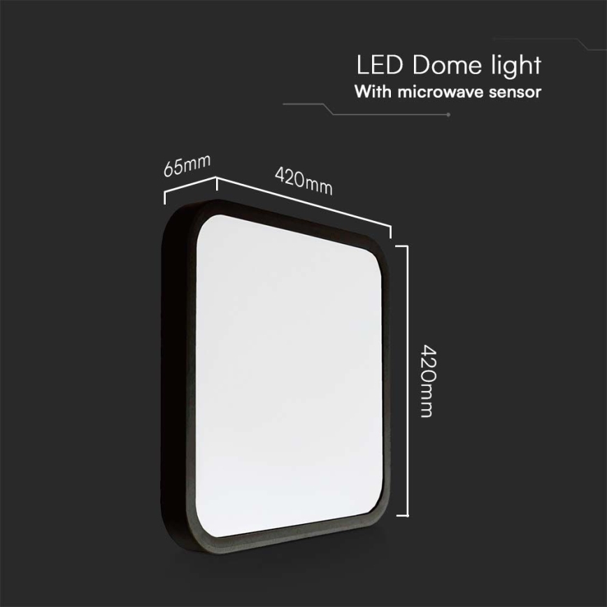 LED Badkamer plafondlamp met sensor LED/36W/230V 4000K IP44 42x42 cm zwart + afstandsbediening