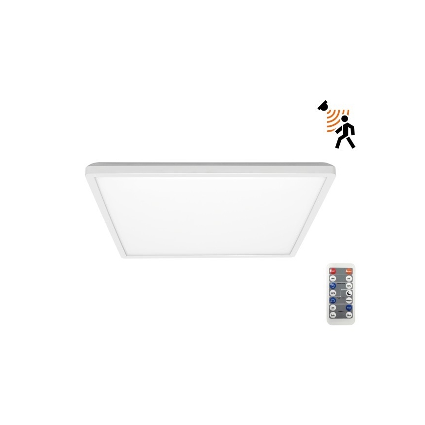 LED Badkamerlamp met bewegings- en schemersensor NIVERA LED/18W/230V IP54 3000/4000/6000K 30x30 cm wit + afstandsbediening