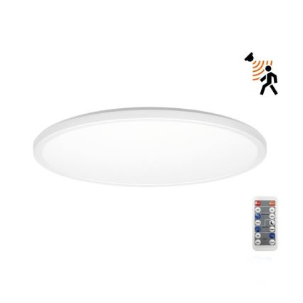 LED Badkamerlamp met bewegings- en schemersensor NIVERA LED/18W/230V IP54 3000/4000/6000K Ø 30 cm wit + afstandsbediening