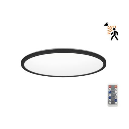 LED Badkamerlamp met bewegings- en schemersensor NIVERA LED/18W/230V IP54 3000/4000/6000K Ø 30 cm zwart + afstandsbediening