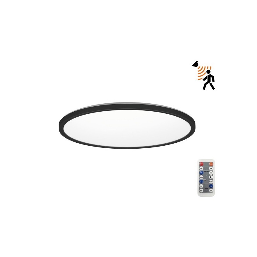 LED Badkamerlamp met bewegings- en schemersensor NIVERA LED/18W/230V IP54 3000/4000/6000K Ø 30 cm zwart + afstandsbediening