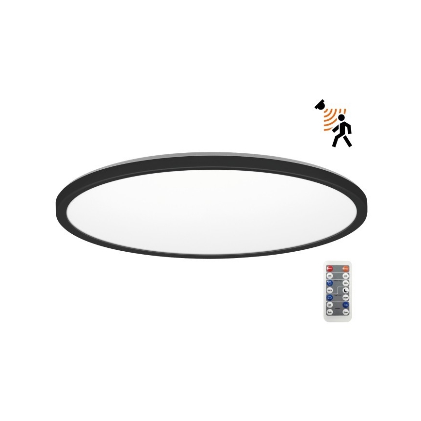 LED Badkamerlamp met bewegings- en schemersensor NIVERA LED/32W/230V IP54 3000/4000/6000K Ø 42 cm zwart + afstandsbediening