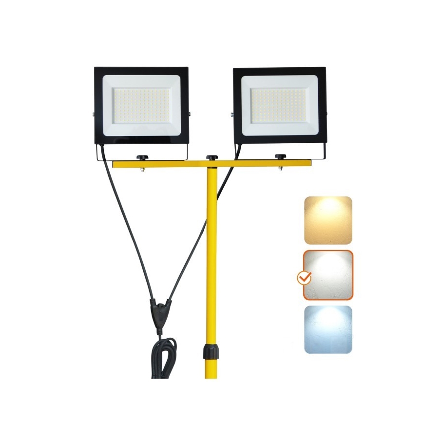 LED Bouwlamp met een standaard TIGRA 2xLED/100W/230V 4000K IP54 zwart/geel