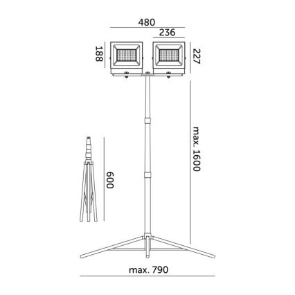 LED Bouwlamp met een standaard TIGRA 2xLED/100W/230V 4000K IP54 zwart/geel