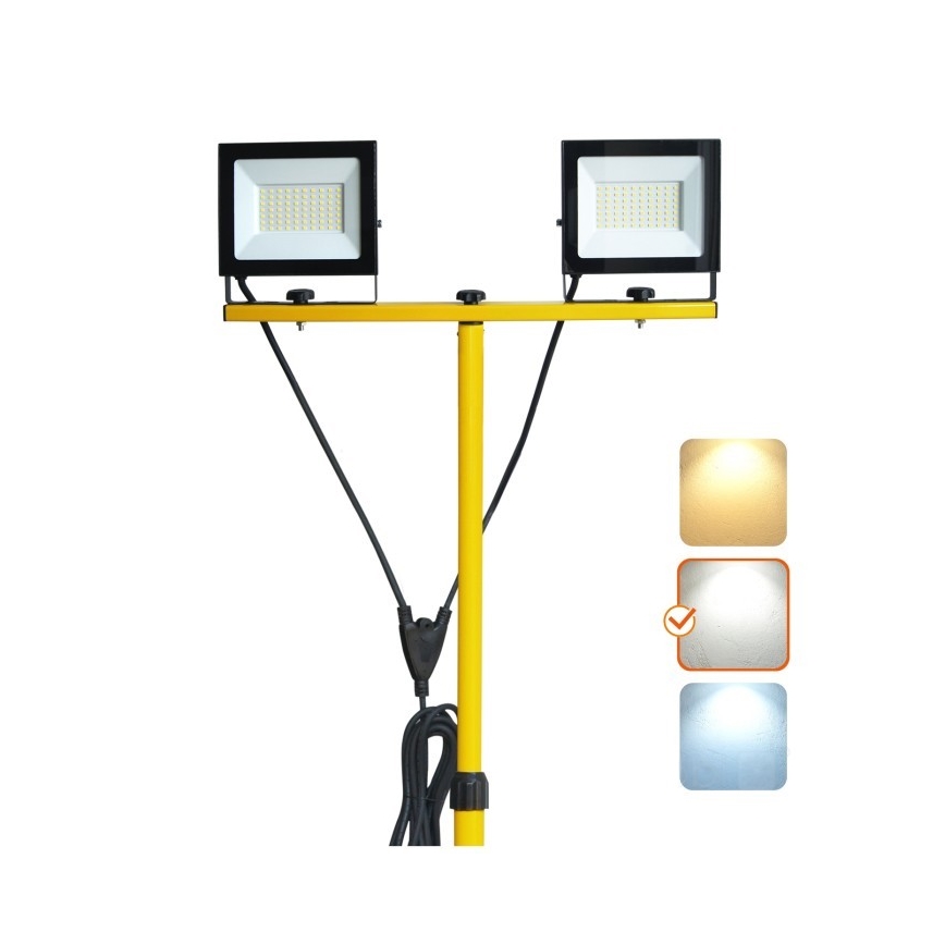 LED Bouwlamp met een standaard TIGRA 2xLED/50W/230V 4000K IP54 zwart/geel