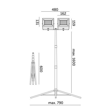 LED Bouwlamp met een standaard TIGRA 2xLED/50W/230V 4000K IP54 zwart/geel