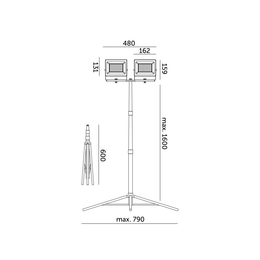 LED Bouwlamp met een standaard TIGRA 2xLED/50W/230V 4000K IP54 zwart/geel