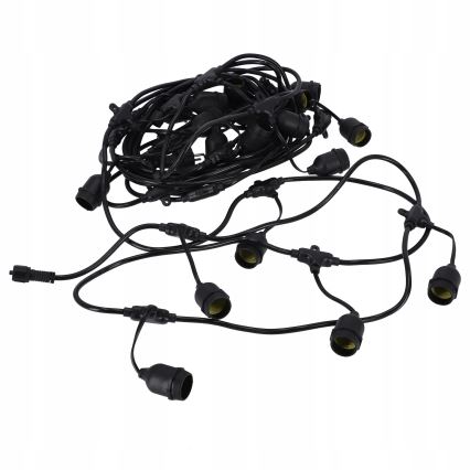 LED buiten decoratieve lichtsnoer met 30 E27-fittingen, 1 W per lamp, 230 V, 16,44 m, IP44, zwart