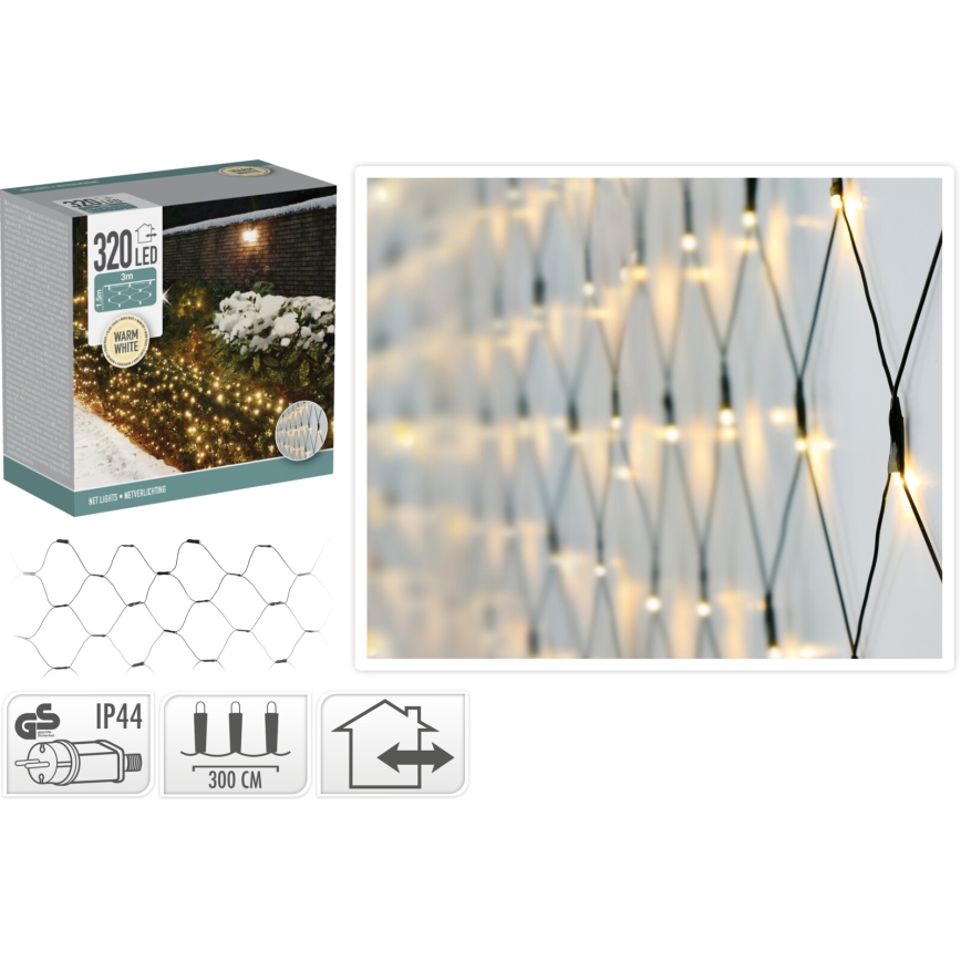 LED buiten kerstgordijn 320xLED/230V 3x1,5 m IP44 warm wit