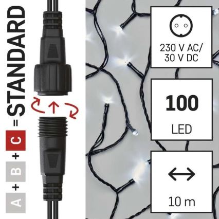 LED buiten kerstlichtsnoer 100xLED/10m IP44 koud wit
