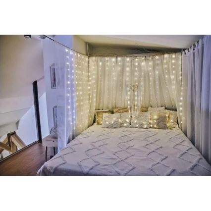 LED buiten kerstlichtsnoer 300xLED/8 functies, 5,9 m, IP44, warm wit