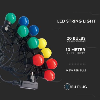 LED Buiten lichtketting STRING 10m 20xLED/0,5W/230V IP44