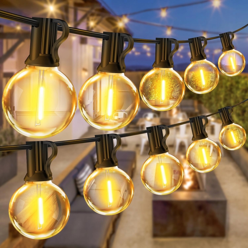 LED buiten-lichtsnoer, decoratief, 20x E12/1W, 230V, 20 m, IP65, zwart