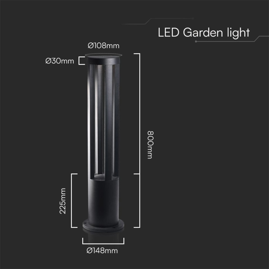 LED-buitenlamp 10W/230V 3000K IP65 80 cm zwart