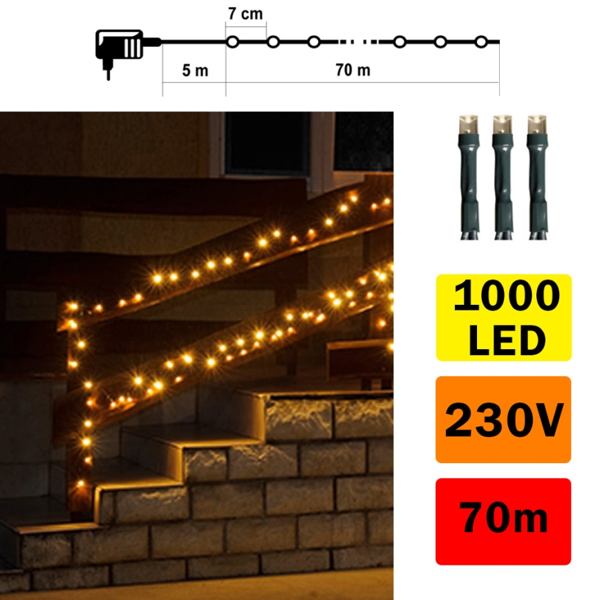 LED Buitenlichtketting 70m 1000xLED/0,06W/230V warm wit IP44