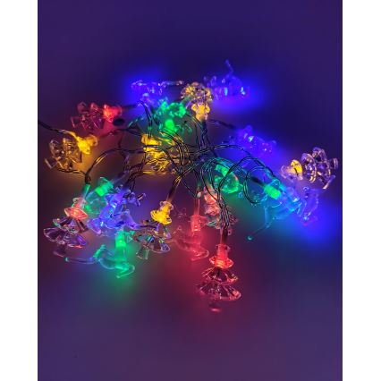 LED-buitenlichtsnoer 20xLED/2xAA 2,2 m IP44 meerkleurig – kerstboompjes en rendieren