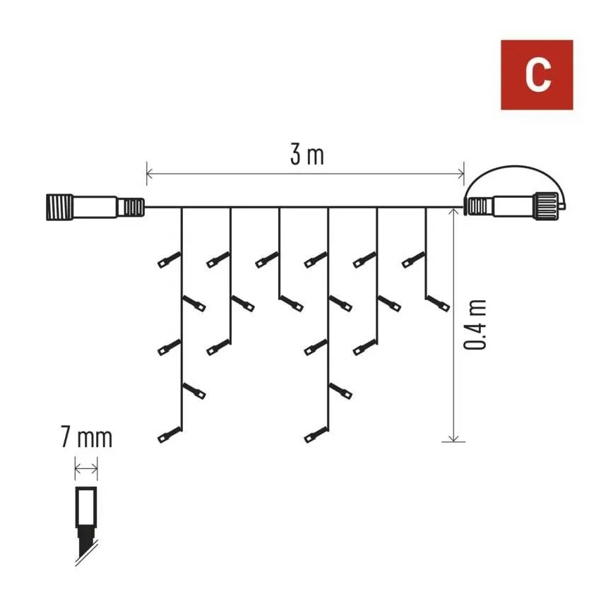 LED buitenlichtsnoer 50xLED/3x0,4m IP44 koel wit