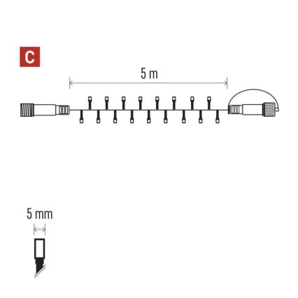 LED buitenlichtsnoer 50xLED/5m IP44 warm wit