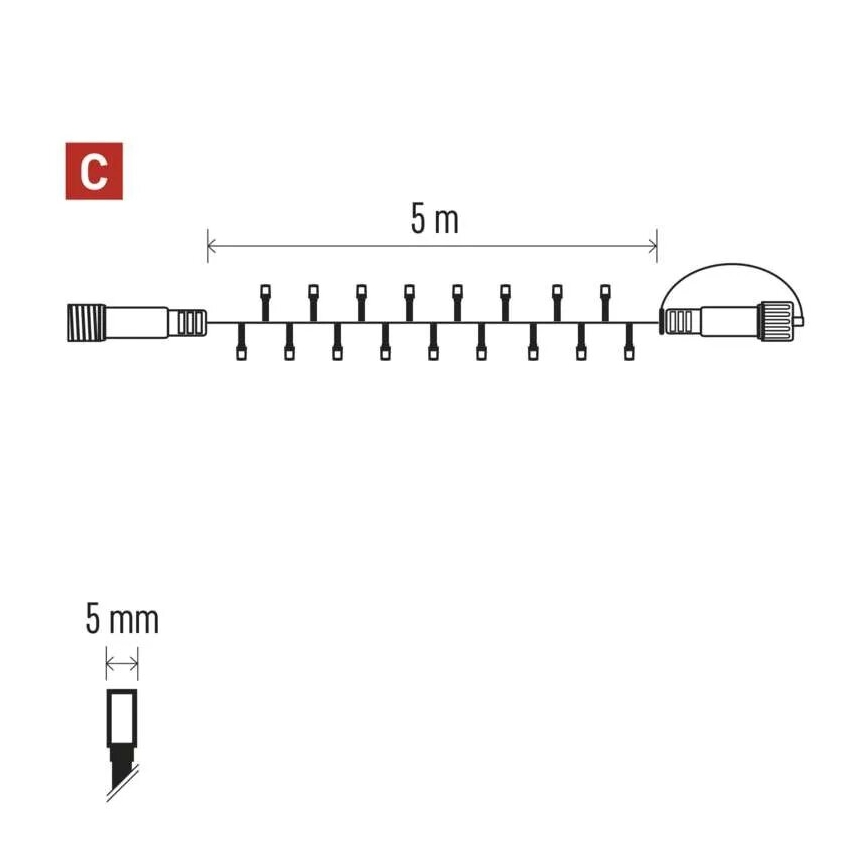 LED buitenlichtsnoer 50xLED/5m IP44 warm wit