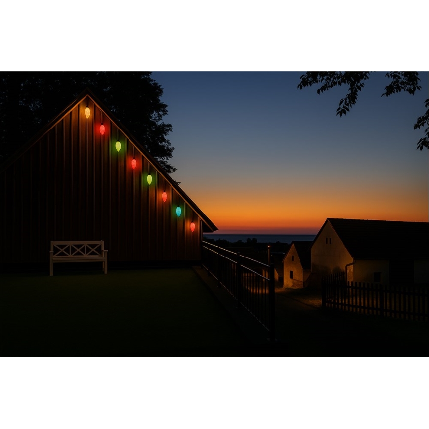 LED buitenslingerverlichting CONE FILAMENT 20xE10 19m kleurig/warm wit IP44, Gemaakt in de EU