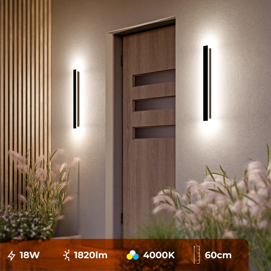 LED buitenwandlamp LED/18W/230V 60 cm IP65 zwart