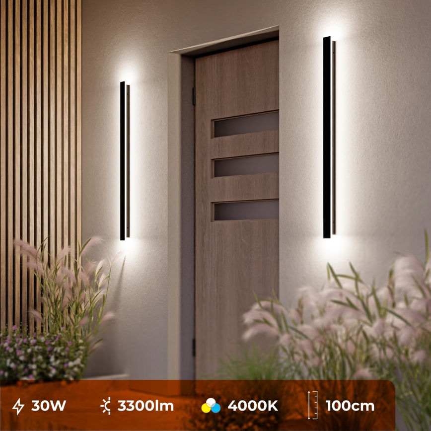 LED buitenwandlamp LED/30W/230V 100 cm IP65 zwart