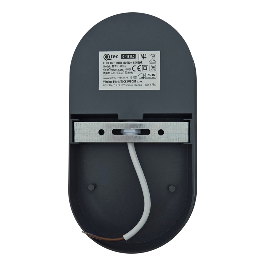 LED buitenwandlamp met bewegingssensor LED/18W/230V IP44 antraciet