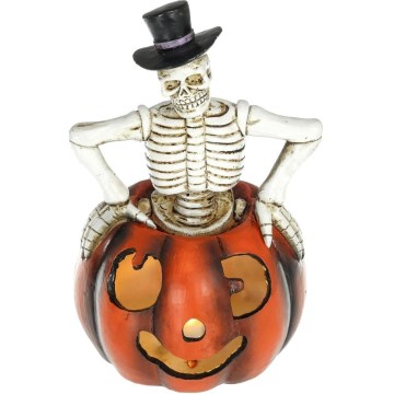 LED Decoratie HALLOWEEN LED/2xLR44/warm wit skelet in een pompoen hars