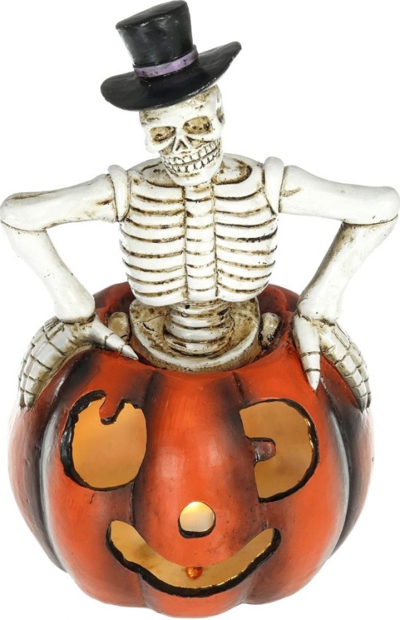LED Decoratie HALLOWEEN LED/2xLR44/warm wit skelet in een pompoen hars