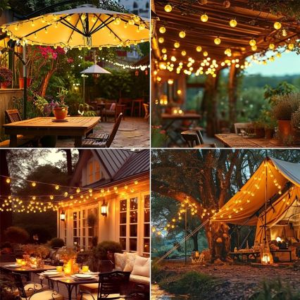 LED decoratiesnoer op zonne-energie, 30×LED, 8 functies, 500 mAh, 6,5 m, IP67, warm wit