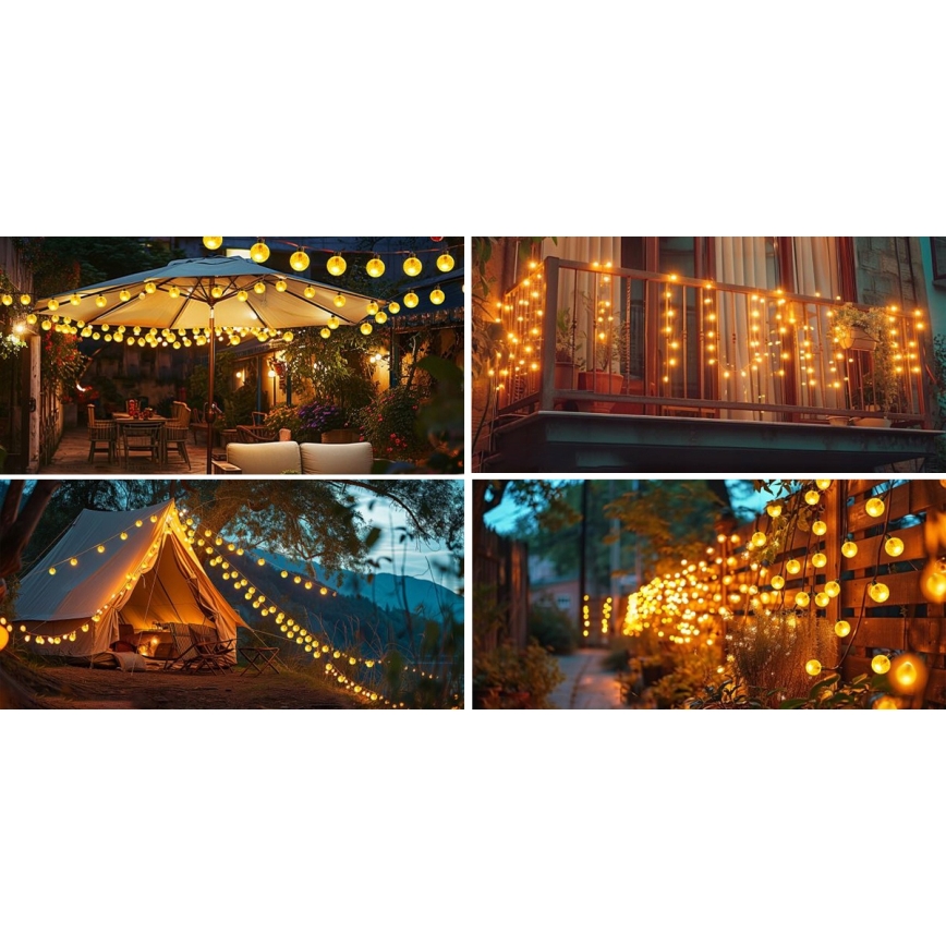 LED decoratiesnoer op zonne-energie, 30×LED, 8 functies, 500 mAh, 6,5 m, IP67, warm wit