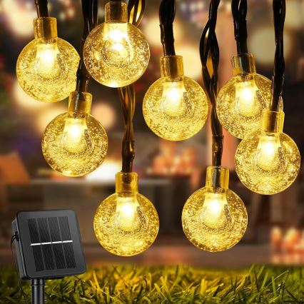 LED decoratiesnoer op zonne-energie, 30×LED, 8 functies, 500 mAh, 6,5 m, IP67, warm wit