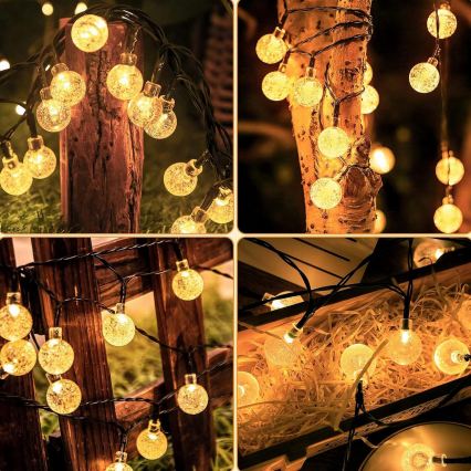 LED decoratiesnoer op zonne-energie, 30×LED, 8 functies, 500 mAh, 6,5 m, IP67, warm wit